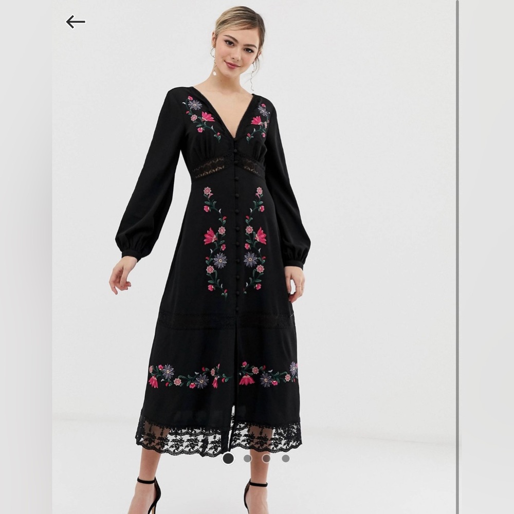ASOS Embroidered Black Floral Dress